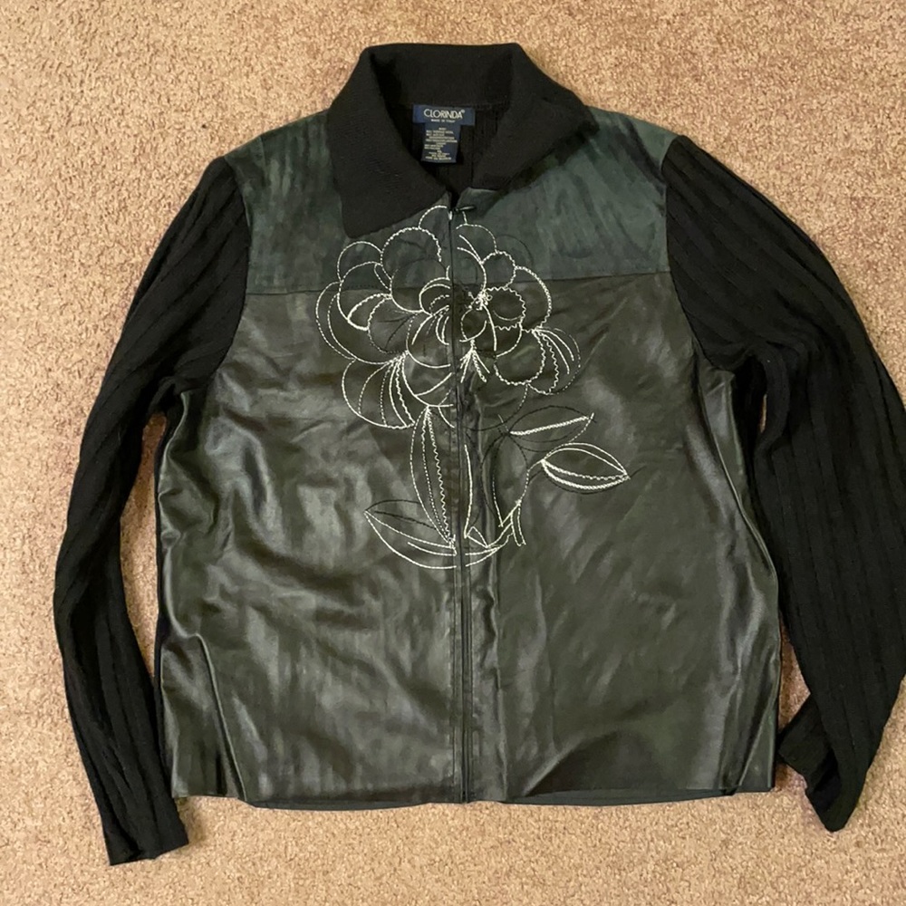 Clorinda Italian Leather Front Zipper Sweater XL